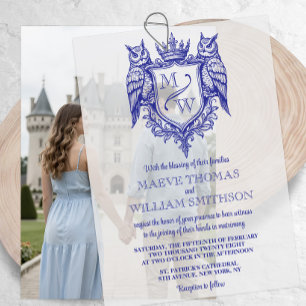 Invitations En Vélin Superposition de monogramme royal de crête de hibo