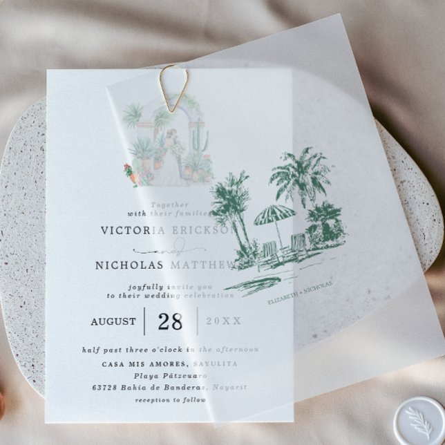 Invitations En Vélin Superposition de palmiers tropicaux | Mariage de d (Créateur téléchargé)