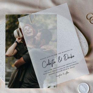 Invitations En Vélin Superposition de photo de script moderne de mariag