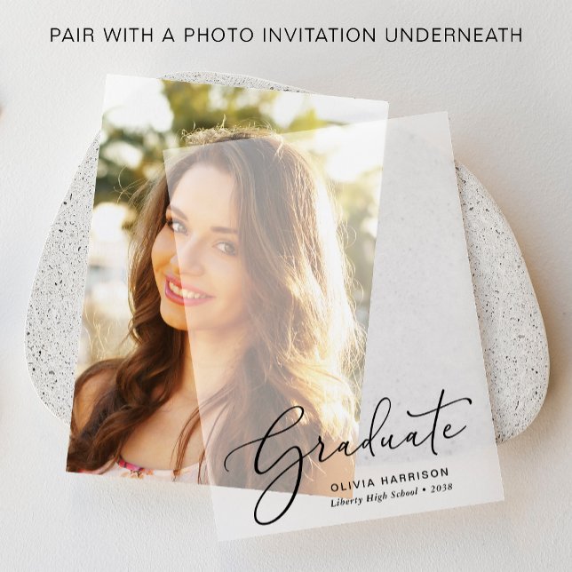 Invitations En Vélin Superposition élégante de la fête de graduation (Elevate your graduation party invitations with our timeless vellum overlays)