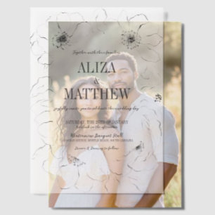 Invitations En Vélin Superposition minimaliste de Mariage Floral noir e