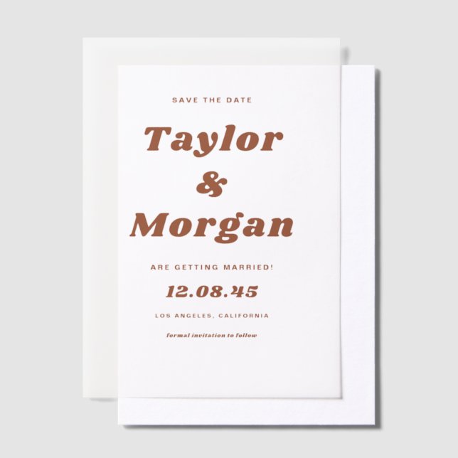 Invitations En Vélin Terracotta Bold Retro Script Enregistrer La Date (Compenser)