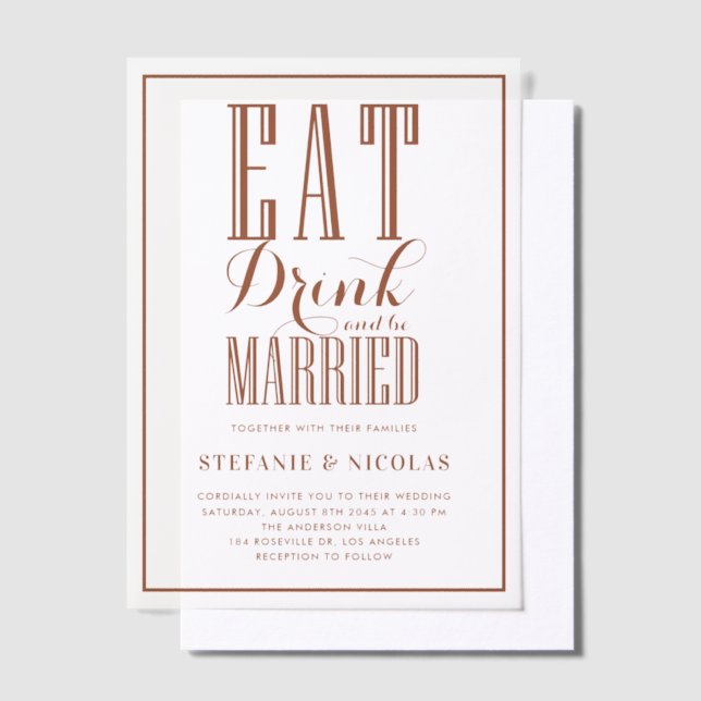 Invitations En Vélin Terracotta Mangez, Buvez et soyez marié Mariage (Compenser)