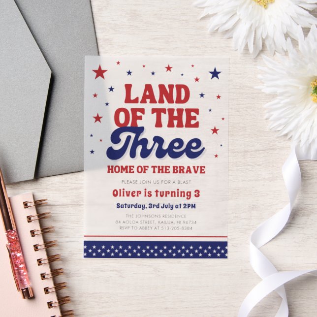 Invitations En Vélin Terre du Trois 4 Juillet Patriotique 3ème Annivers (Mariage)