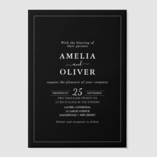 Invitations En Vélin Timeless Elegant Black & White Minimalist Wedding