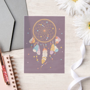 Invitations En Vélin Tribal Dreamcatcher Boho Baby Purple Insert