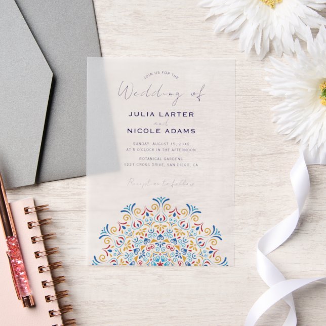 Invitations En Vélin Tribal Folk Pays Culture Crest Mandala Mariage (Mariage)