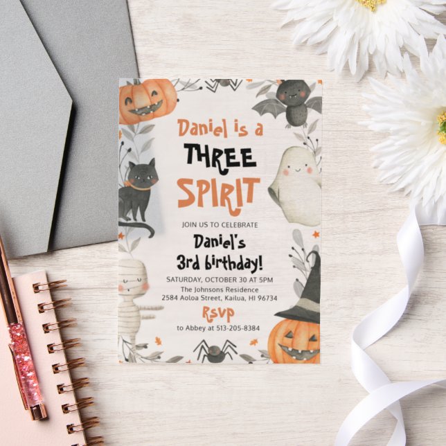 Invitations En Vélin Trois Esprit mignon Halloween 3e anniversaire Invi (Mariage)