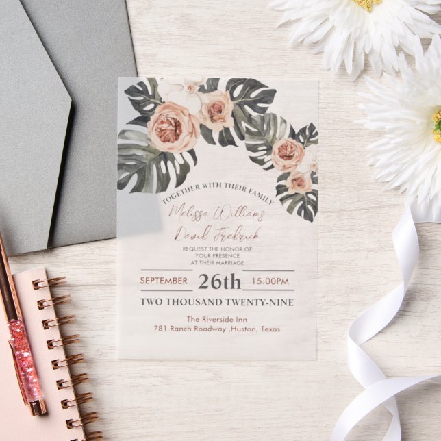 Invitations En Vélin Tropical Palm Leaf Botanical Boho Chic Mariage (Mariage)
