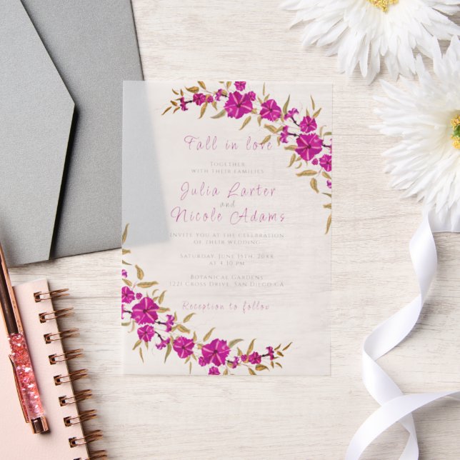 Invitations En Vélin Trumpet sauvage violet Vin Fleur Jardin Mariage (Mariage)