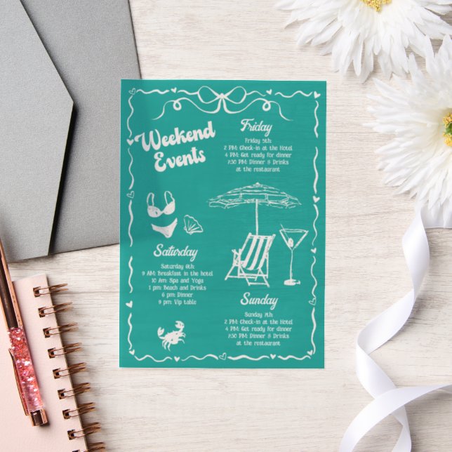 Invitations En Vélin Turquoise et Blanc Bachelorette Week-end (Mariage)
