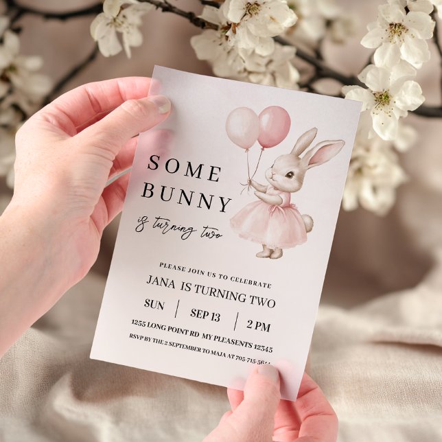 Invitations En Vélin Un lapin a un anniversaire | Rose Pastel (Créateur téléchargé)