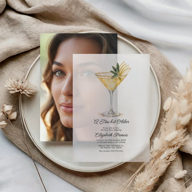 Invitations En Vélin Un peu plus âgé, Martini doré, Vellum pour Anniver (A Tini Bit Older Golden Martini Vellum Birthday Invitation)