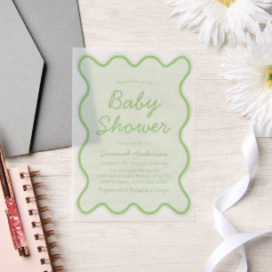 Invitations En Vélin Vastes Moderne Courbe Retro Sage Baby shower Vert