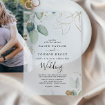 Invitations En Vélin Végétal Airy Gold Leaf Élégant Mariage Eucalyptus<br><div class="desc">Ces généreuses invitation à la verdure et à la feuille d'or sont parfaites pour un mariage moderne. L'élégant design botanique présente des eucalyptus aquarellés clairs et aquarelles,  agrémentés de feuilles d'or blanc. Cette liste est pour le calque de carte vellum uniquement. Carte photo vendu séparément ici : https://www.zazzle.com/256175176992021211</div>