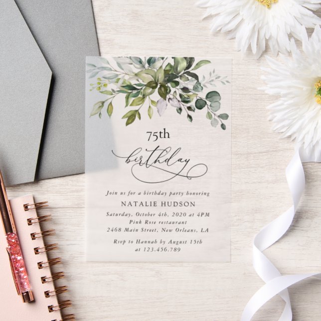Invitations En Vélin Verdure, feuilles d'eucalyptus, Boho, Anniversaire (Mariage)