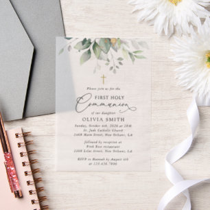 Invitations En Vélin Verdure, Feuilles d'Eucalyptus, Première Communion