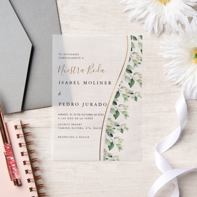 Invitations En Vélin Verdure Floral Nuestra Boda Mariage espagnol (Mariage)