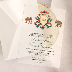 Invitations En Vélin Vintage Crest Royal Elephant Indien Hindu Mariage