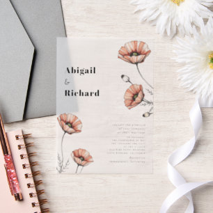 Invitations En Vélin Vintage pavot rose fleur sauvage mariage floral