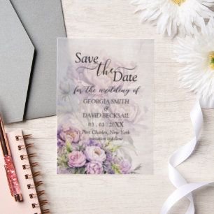 Invitations En Vélin Watercolor Lavender Peony Wedding Enregistrer la d