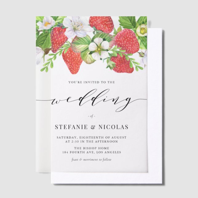 Invitations En Vélin Watercolor Strawberry Garland Mariage botanique (Compenser)