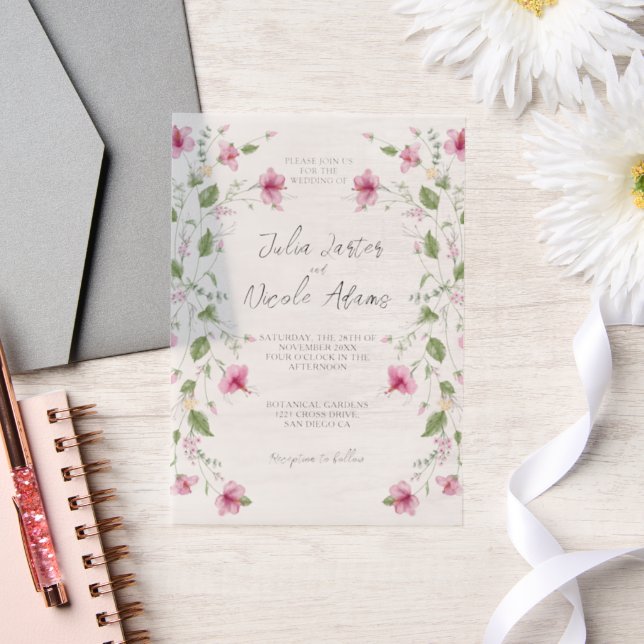 Invitations En Vélin Wedding shower en fleur d'Hibiscus rose bleu marin (Mariage)