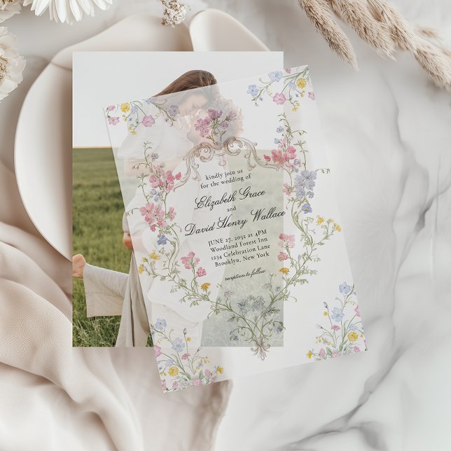 Invitations En Vélin Whimsical Elegant Rococo Floral Crest Wedding (Créateur téléchargé)