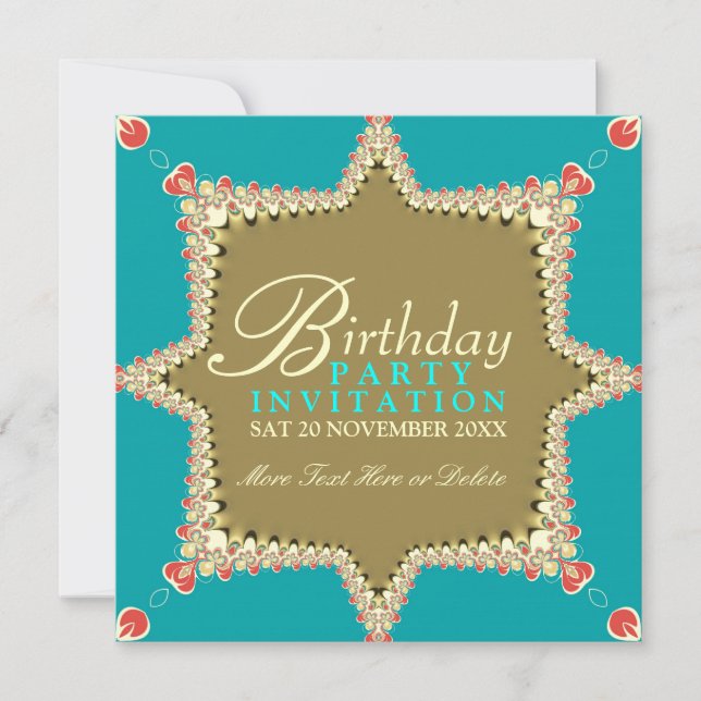 Invitations Exotic Lacy Aqua Gold Girls Party (Devant)