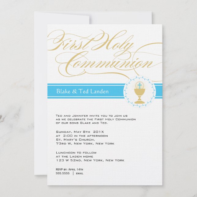 Invitations Fancy Script First Communion| Jumeaux (Devant)