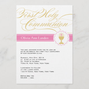 Invitations Fancy Script First Communion  Rose