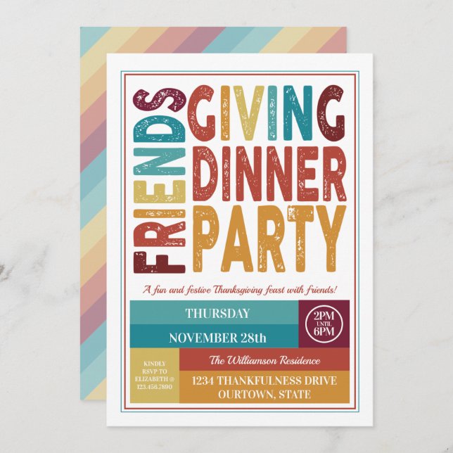Invitations Festin Friendsgiving Dinner Party (Devant / Derrière)