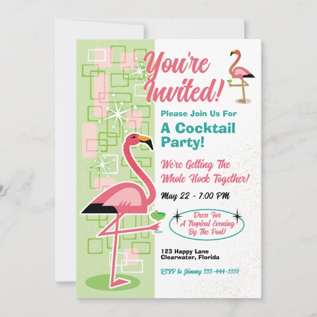 Invitations Festive Flamant rose Party (Devant)