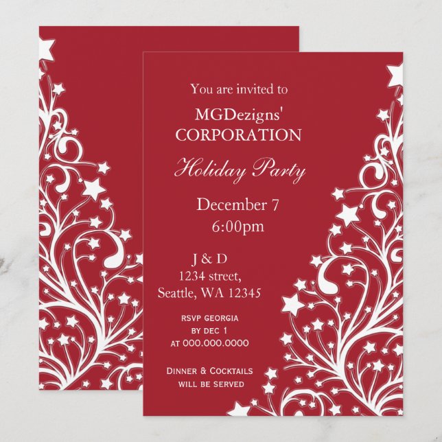 invitations festives de fête de Noël d'entreprise  (Devant / Derrière)