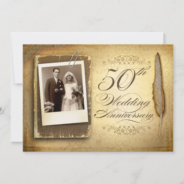 invitations fêtes 50 ans élégantes photo rétro (Devant)