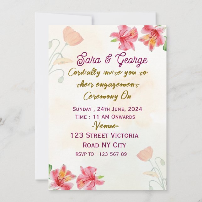 Invitations fêtes de fiançailles (Devant)