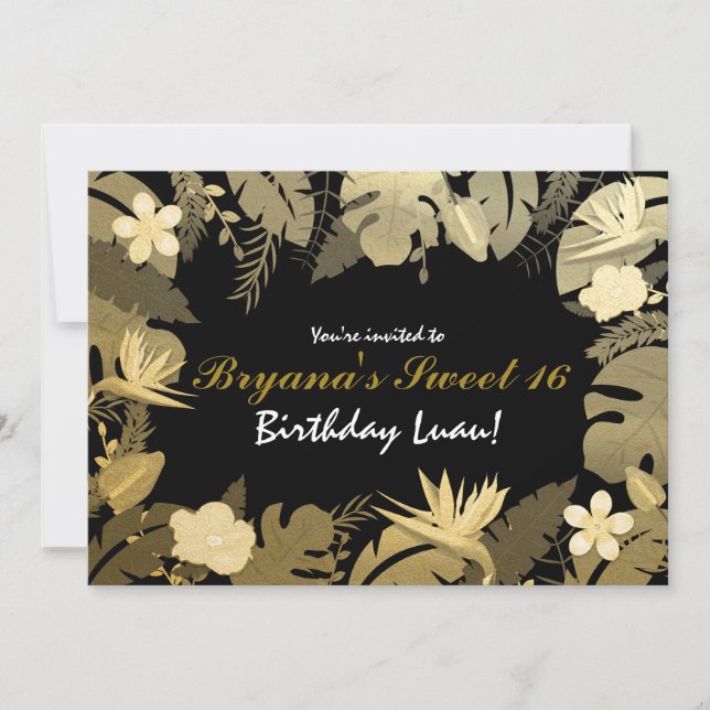 Invitations Feuilles de Jardin Tropical Or & Noir (Devant)