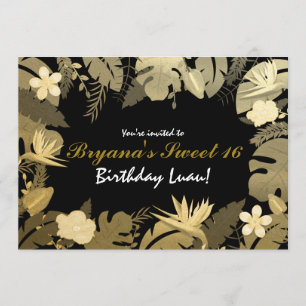 Invitations Feuilles de Jardin Tropical Or & Noir