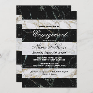 Invitations Fiançailles Marbre blanc noir