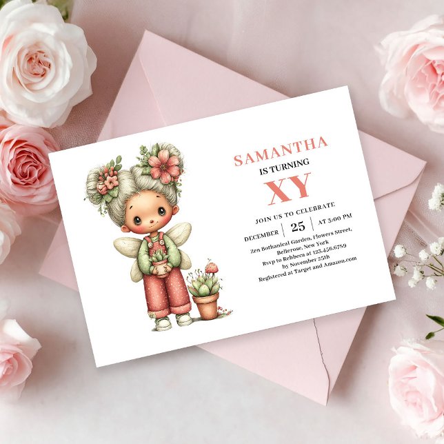 Invitations Fleuris Pastel pour les 3 ans de la Fé (Cute Fairy Girl 3rd Birthday Pastel Floral invitation)