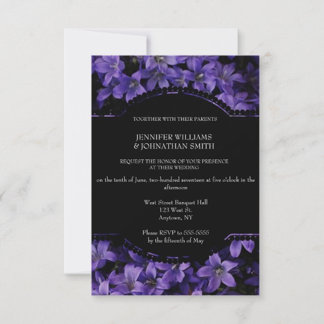 Invitations Floral Black Wedding (Devant)
