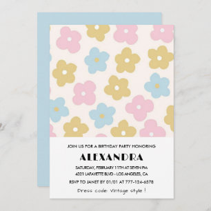 Invitations florales 41e anniversaire Retro Blue P