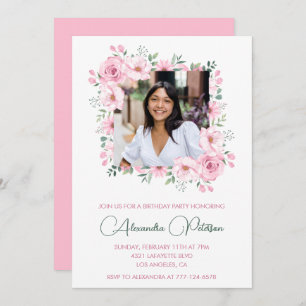 Invitations florales à 20e anniversaire Photo Pink