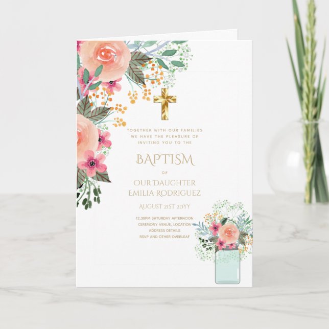 Invitations florales BAPTISM de 4 pg - Programme (Devant)