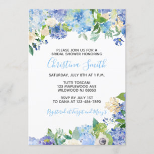 Invitations florales bleues de Fête de la mariée