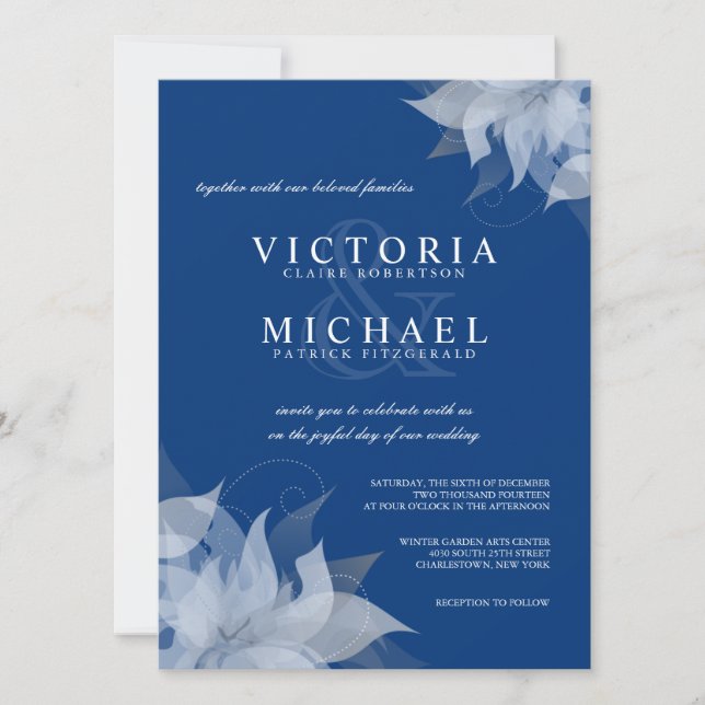 Invitations florales bleues et blanches de saphir (Devant)