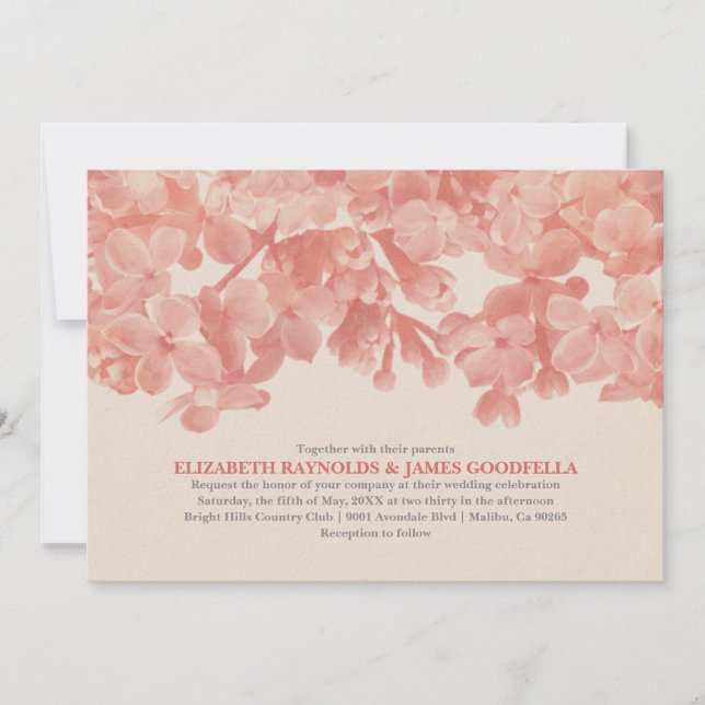 Invitations florales de corail de mariage (Devant)