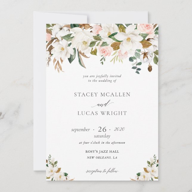 Invitations florales de Magnolia et de Coton (Devant)