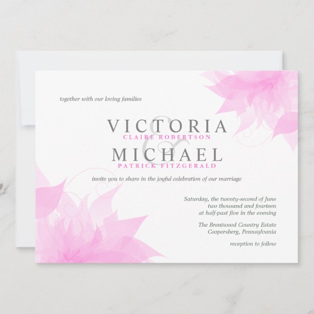 Invitations florales effilées de mariage de rose (Devant)