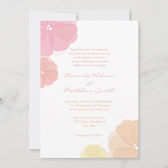 Invitations florales en pastel de mariage d'Ombre (Devant)
